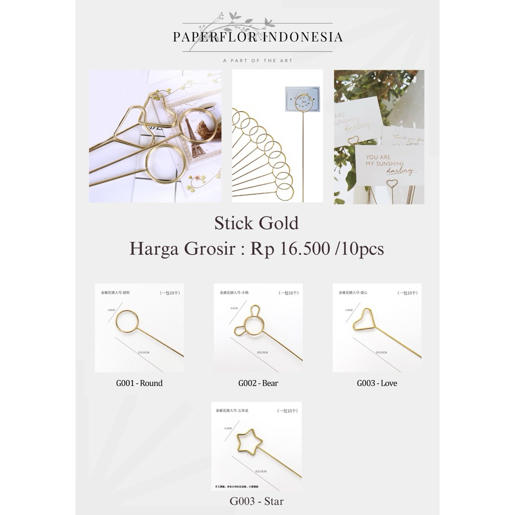 

(10 Pcs) GOLD STICK CARD HOLDER / STIK KARTU - PAPERFLOR INDONESIA