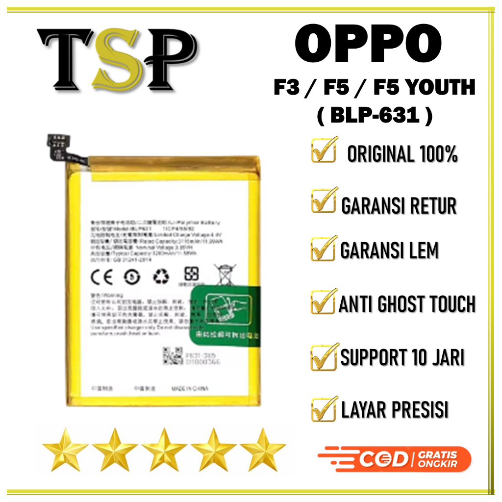 BATERAI OPPO ( BLP- 631 ) F3 / F5 / F5 YOUTH  BATERAI ORIGINAL 100%