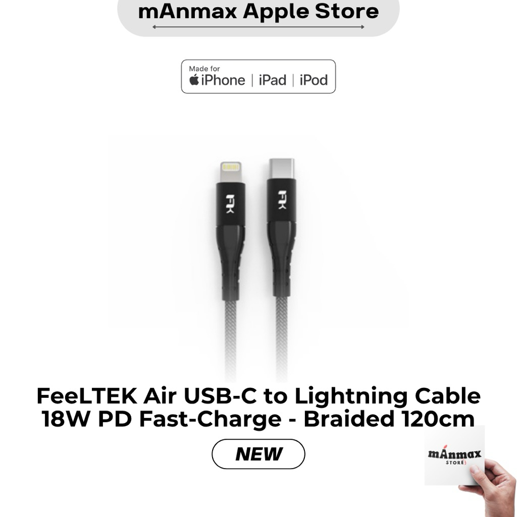 FeeLTEK Air USB-C to Lightning Cable 18W PD Fast-Charge Braided 120cm MFI / Kabel Data Charger iPhon