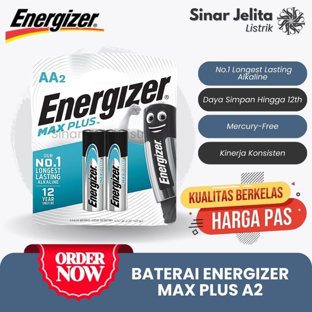 Baterai ENERGIZER Max Plus AA2 Isi 2pcs | Baterai ENERGIZER Charger Max+