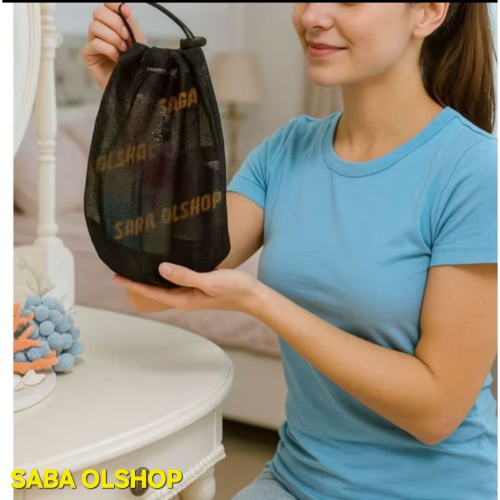 Pouch Bag Pria dan Wanita Bahan Jaring Nylon Hitam Kualitas Tas alat mandi,Tas kosmetik