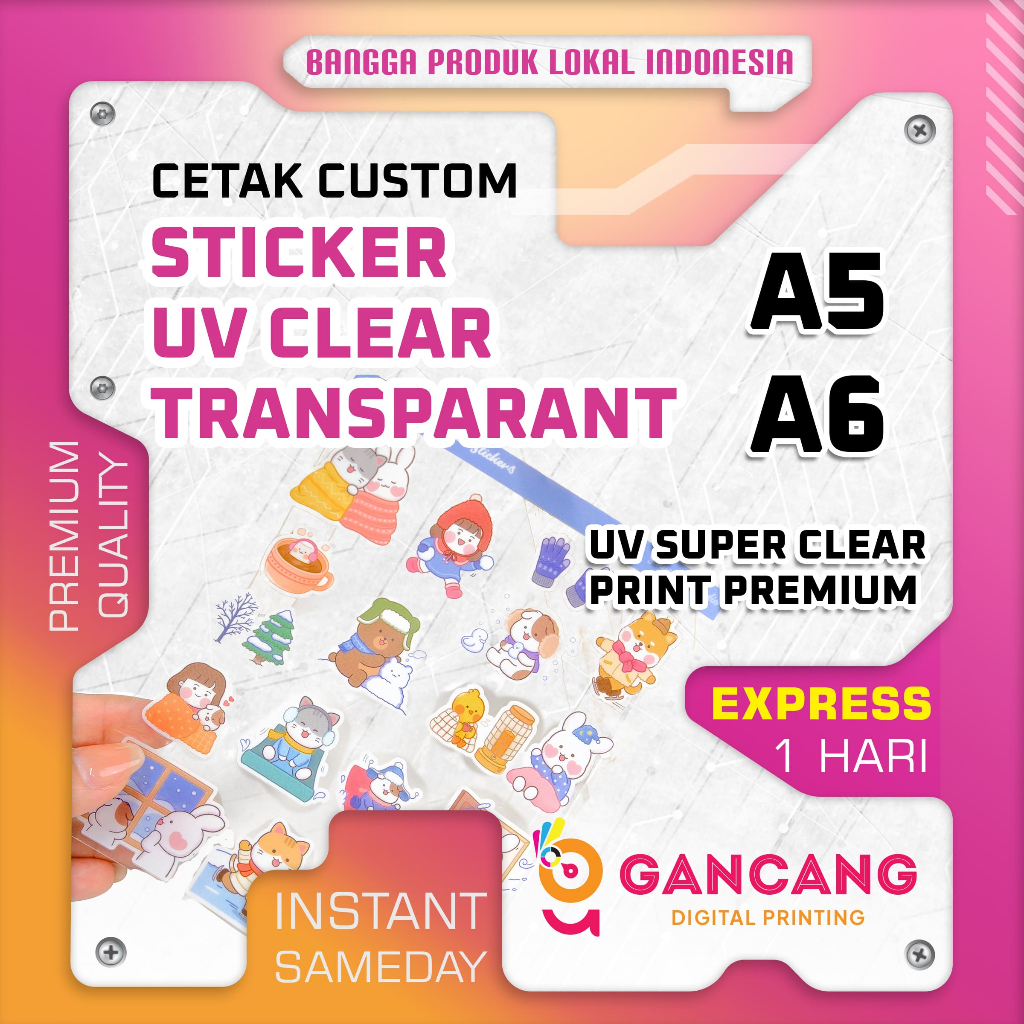 

Cetak Stiker Sheet Transparan Custom / Stiker Label / Sticker Bening Transparan / Ukuran A5 dan A6