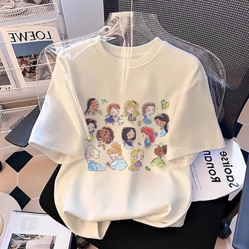 Laozy 2-12 Tahun Baju Anak Perempuan Baju Kaos Anak Disney Princess Series Print T-shirt Kaos Anak R