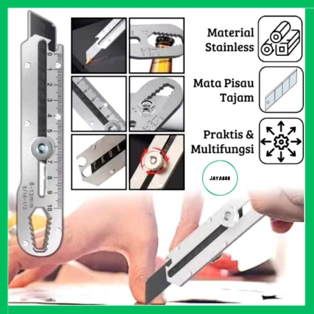 

Jaya888_Cutter Stainless 9-In-1/Pisau Serbaguna Baja Tahan Karat/Pemotong Kertas Kunci Pas Tajam