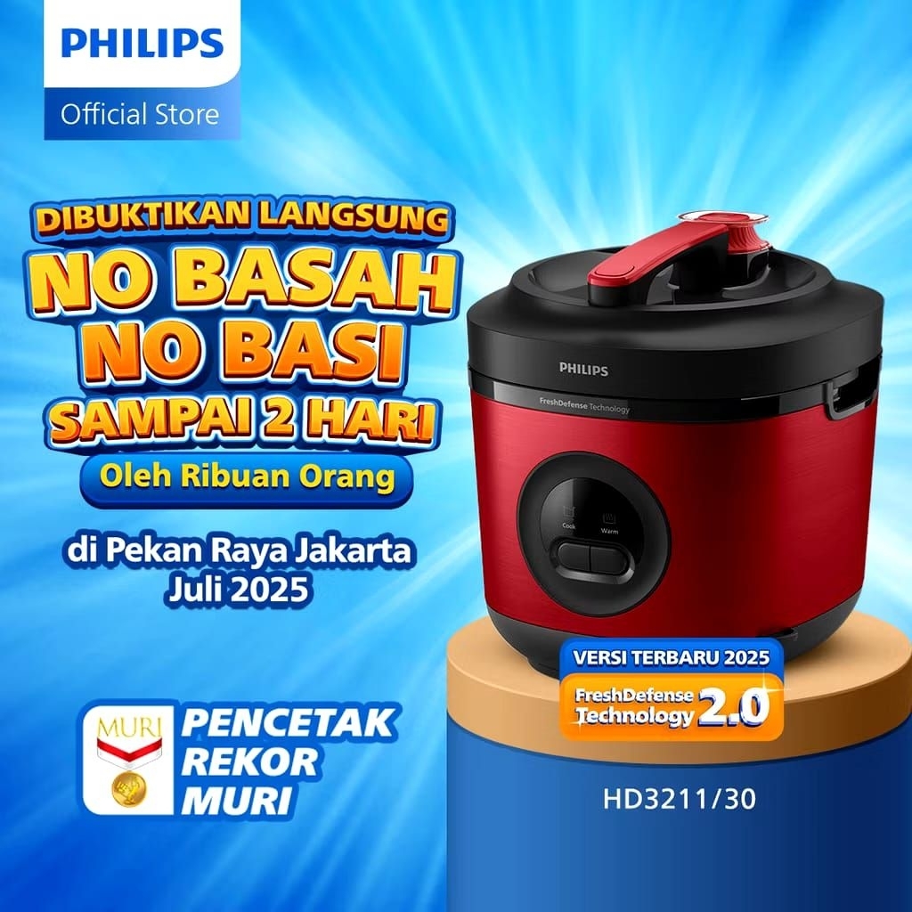 PHILIPS HD-3211/30 RICE COOKER MAGIC COM 1,8 LITER - 3000 PREMIUM SERIES - MERAH - BAKUHANSEKI INNER