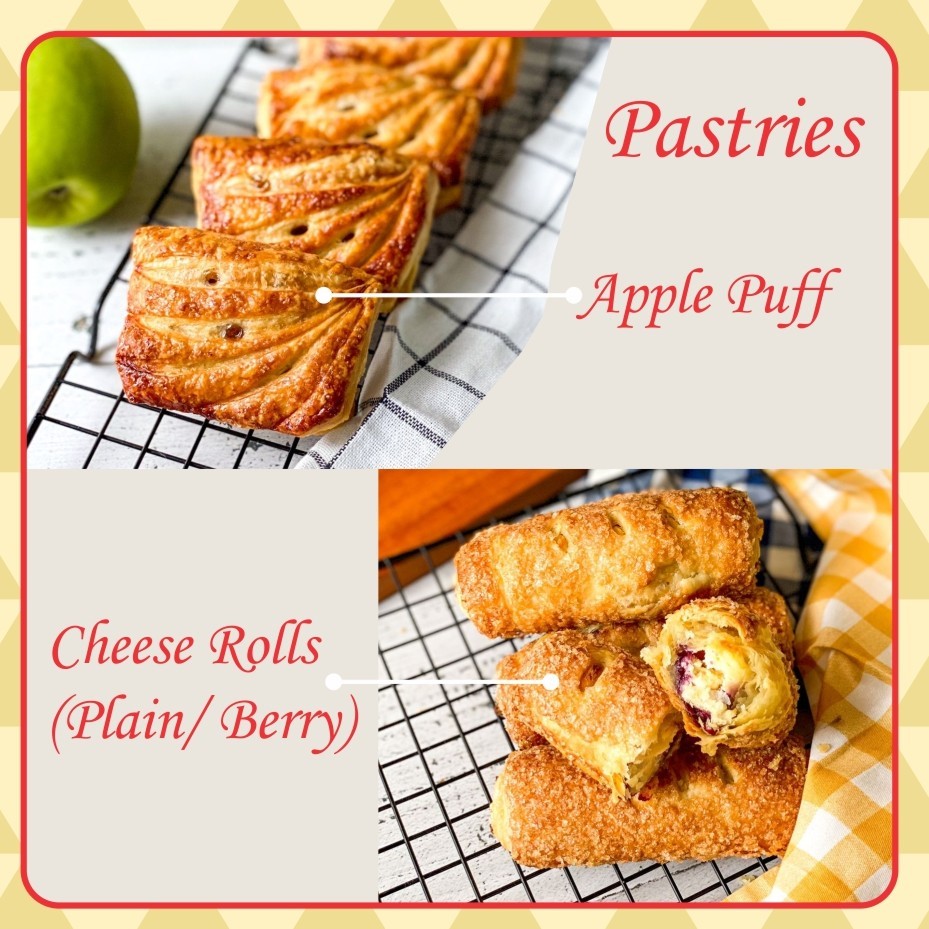 

Apple Puff, Creamy Cheese Rolls, Berry Cheese Sweet Pastries Appleberry Cakes