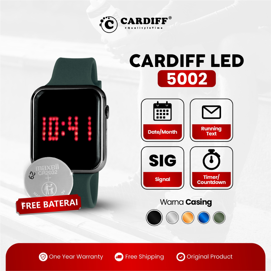 CARDIFF Jam Tangan LED Karet 5002 Digital | Pria Wanita | Tahan Air | 3ATM