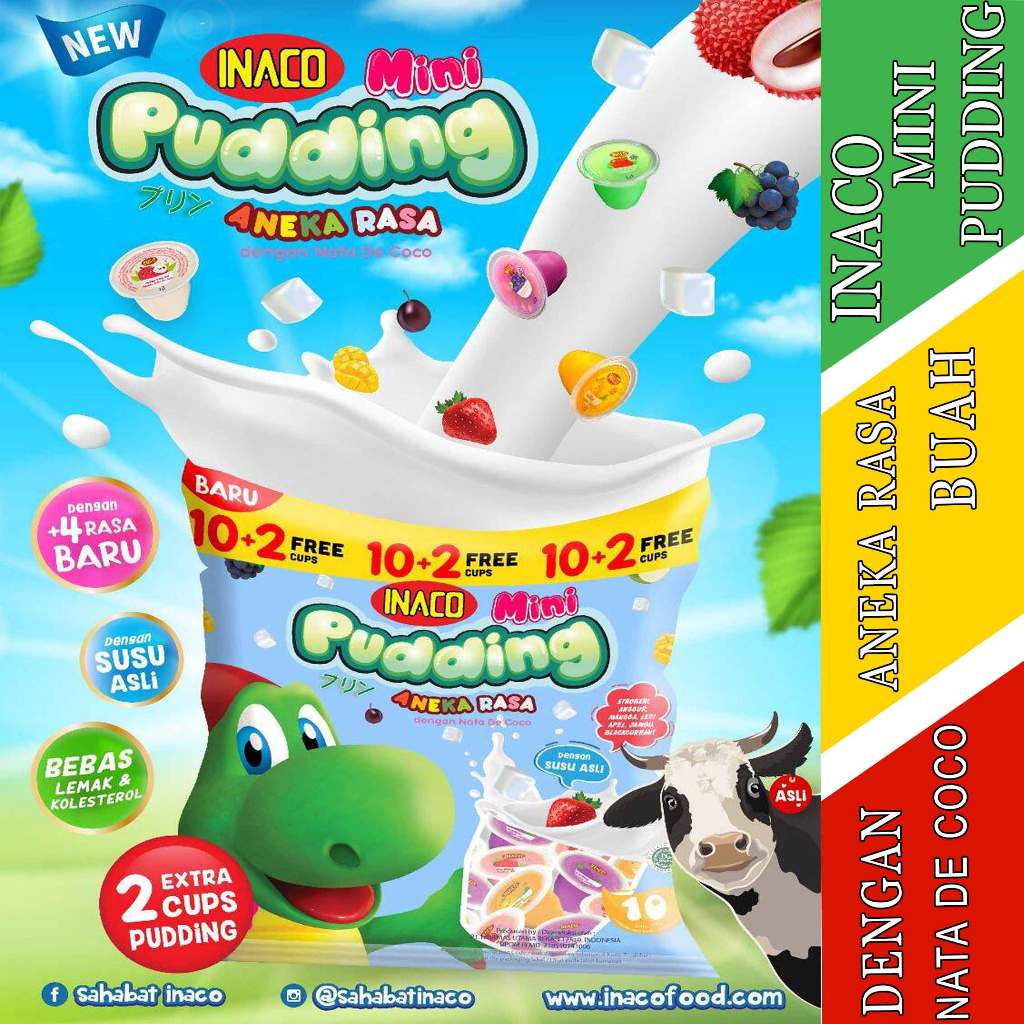 

Inaco Mini Pudding 10 + 2 Cup Aneka Rasa dengan Susu Asli Stroberi Anggur Mangga Leci Apel