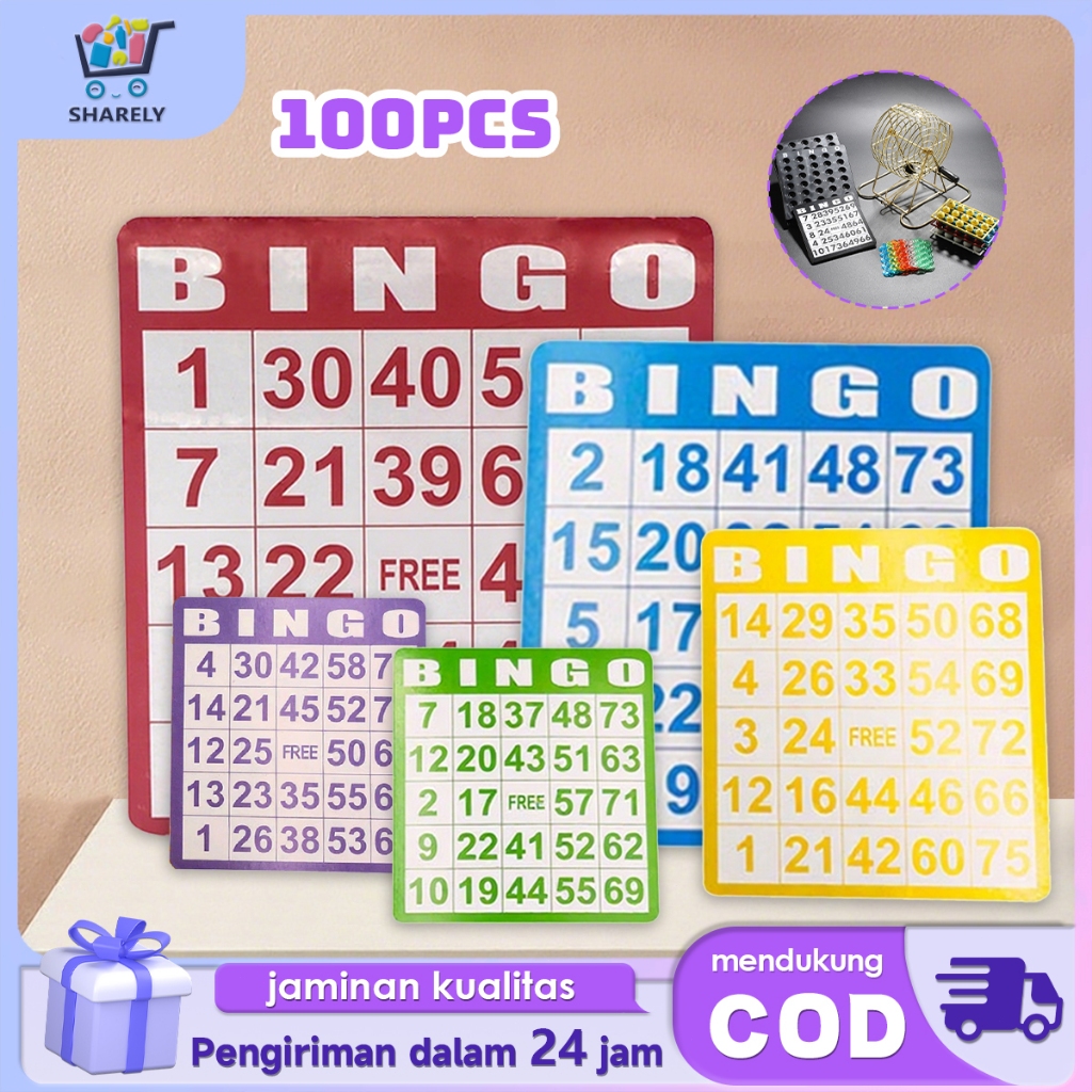 Kartu Bingo 100 Pcs 5 Warna Bingo Set Bingo Card Kartu Bingo Lengkap Berkualitas Tinggi Game Bingo