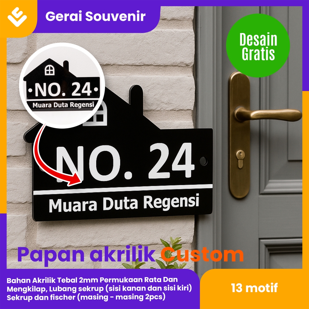 

Papan nomor rumah bahan akrilik acrylic tebal mewah custom desain murah