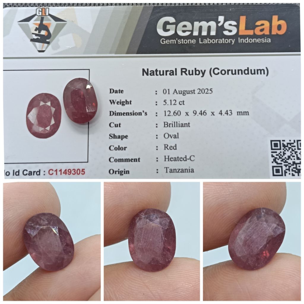 Natural Red Ruby Tanzania 5,1ct memo GLI Ruby Afrika Kristal