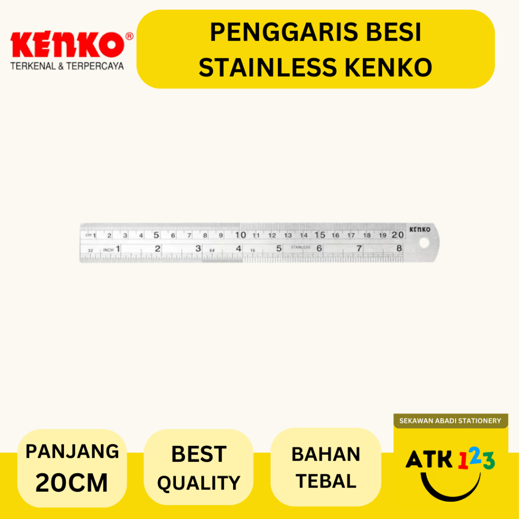 

KENKO Penggaris Besi Stainless 20 cm Kenko Penggaris Besi Tebal