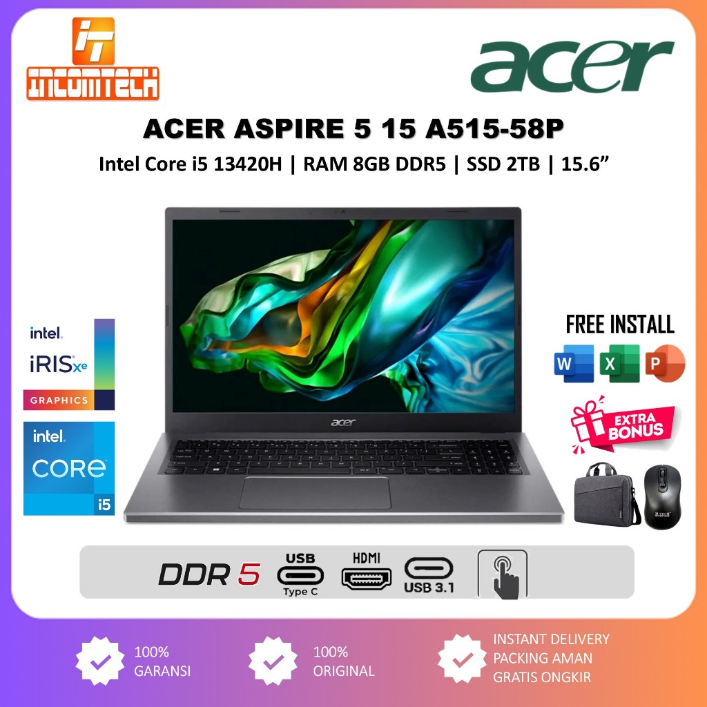 Laptop Acer Aspire 15 A515 Intel Core i5 13420H Ram 16GB SSD 512GB FHD IPS Touchscreen