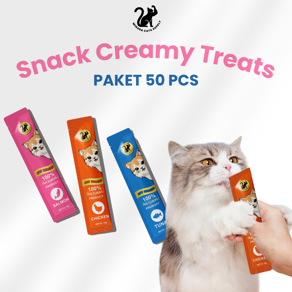 Snack Kucing Paket 50 pcs Makanan Kucing Nafsu Makan | Creamy Cat | Wetfood Kucing | Cemilan Kucing 