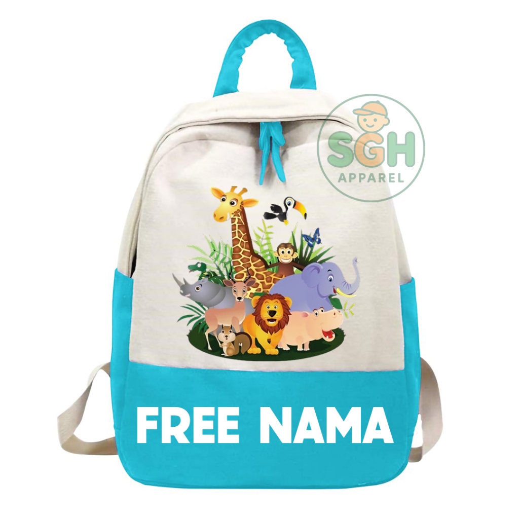 Tas Sekolah Anak Gambar Motif Hewan Kebun Binatang Ransel Sekolah Anak TK D PAUD Free Nama Unisex