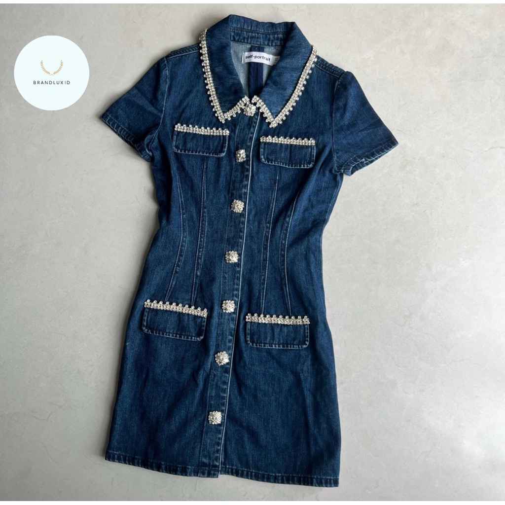 Self portrait denim crystal embellishment dress