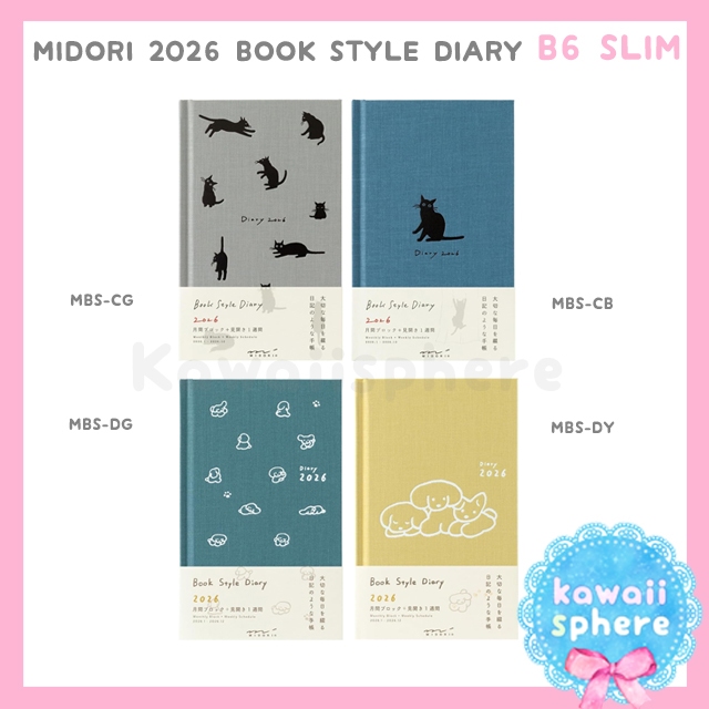 

Midori 2026 Book Style Diary | Hard Cover Monthly + Weekly | Dog / Cat Pattern | Planner 2025 Midori | Preorder Handcarry Japan