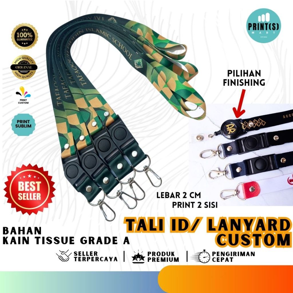 

Cetak Lanyard Custom Tali ID Card Print 2 sisi Gantungan Name Tag lebar 2 cm, Print sublim, Premium Quality