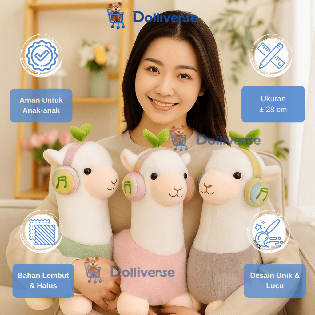 Dolliverse Mainan Boneka Alpaca Dengar Musik / Boneka Alpaca 28cm Boneka Unicorn Hadiah Ulang Tahun
