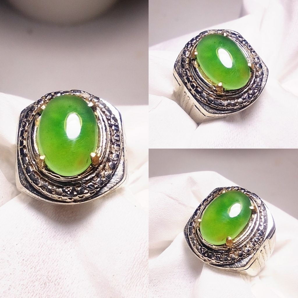 Batu cincin natural hijau Garut Ohen no dyed Vv53