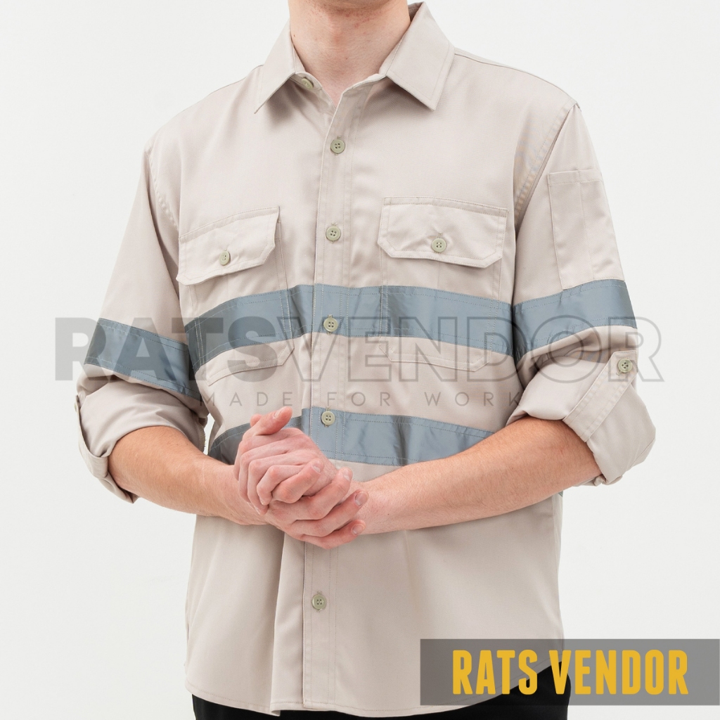 Ratsvendor Kemeja Safety K3 / Baju Proyek Tambang / Wearpack Kerja Seragam Lapangan Warna Krem