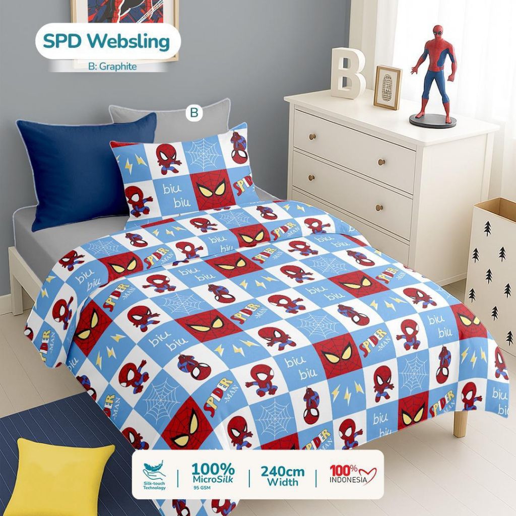 Kain ecer Microsilk per 0.50 meter Asterina by Star Sprei Karakter Spiderman Websling Navy & Biru Mu