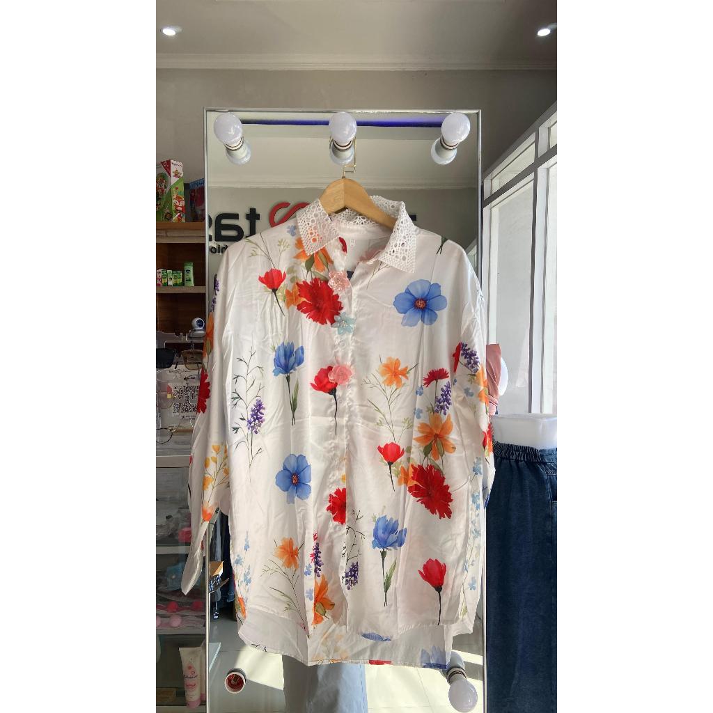 KEMEJA SHADELOCK/KEMEJA MOTIF BUNGA WANITA/KEMEJA SATIN KEKINIAN