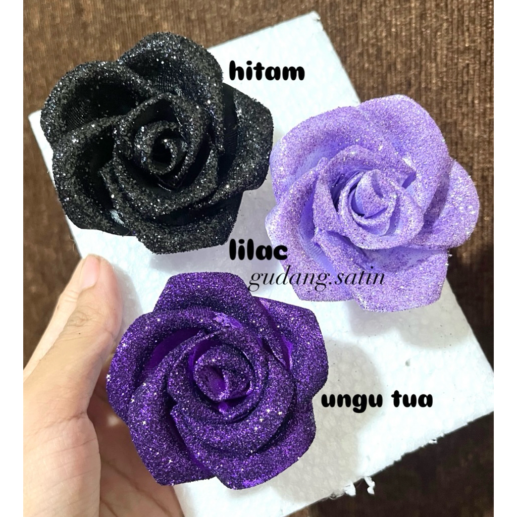 [6cm] Bunga pita satin mawar satin pita 4cm full glitter premium murah