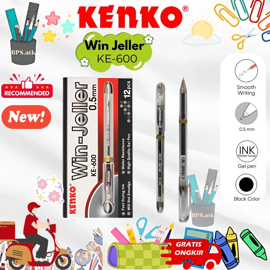 (12 pcs) KENKO Pulpen Gel Win Jeller KE - 600 Pena Pen Gel