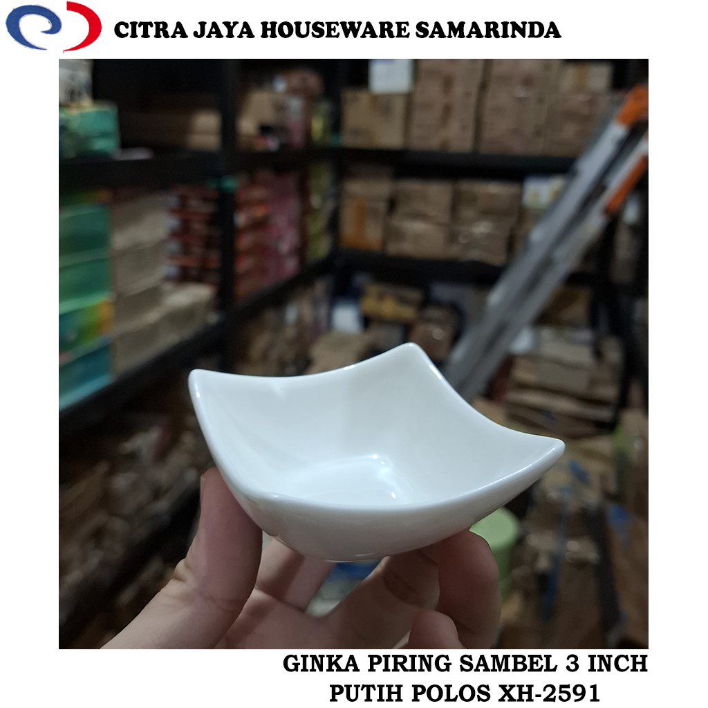 Piring Sambel Keramik 3 Inch (1 LUSIN / 12 PCS) Putih Polos GINKA XH-2591