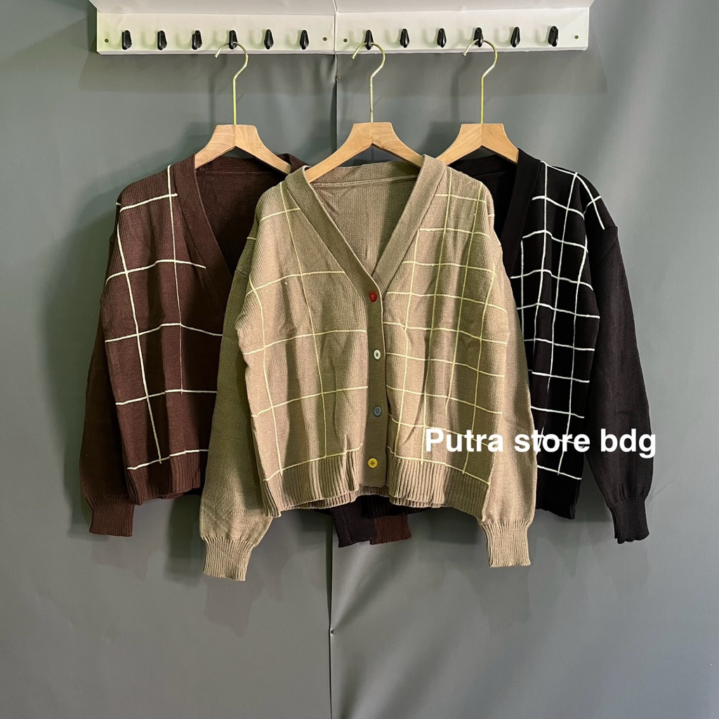 Sania kardigan rajut motif kotak-kotak atasan rajut premium