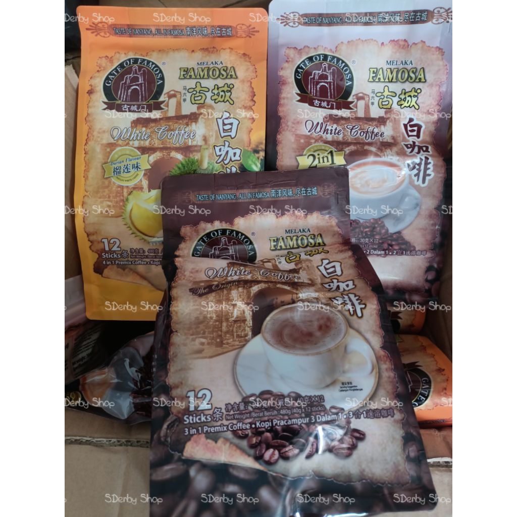 

Famosa Melaka White Coffee 3n1 2in1 Durian Pack Isi 12