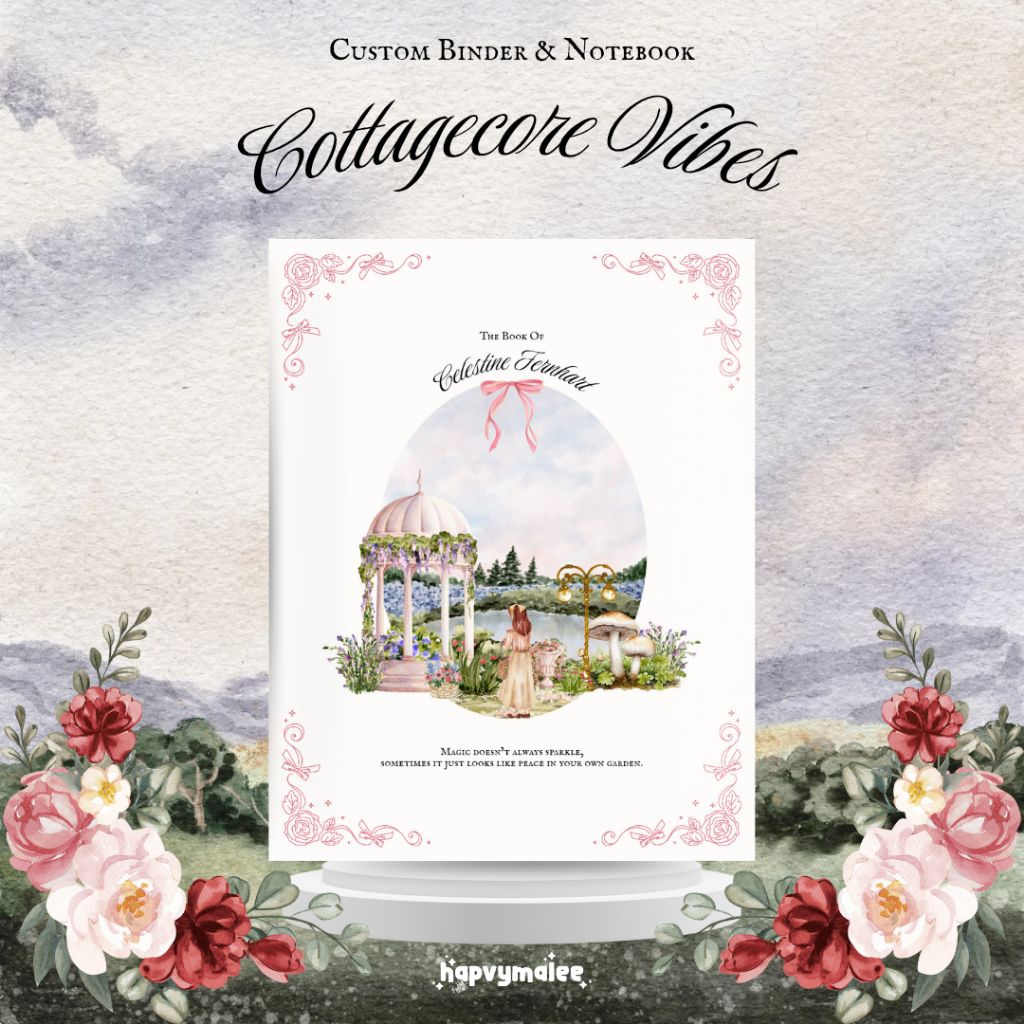 

CUSTOM BINDER/NOTEBOOK Cottagecore Binder Notebook Jurnal Collection Book Hardcover A5 6 Ring 20 Ring B5 26 Ring (FULL COLOUR)