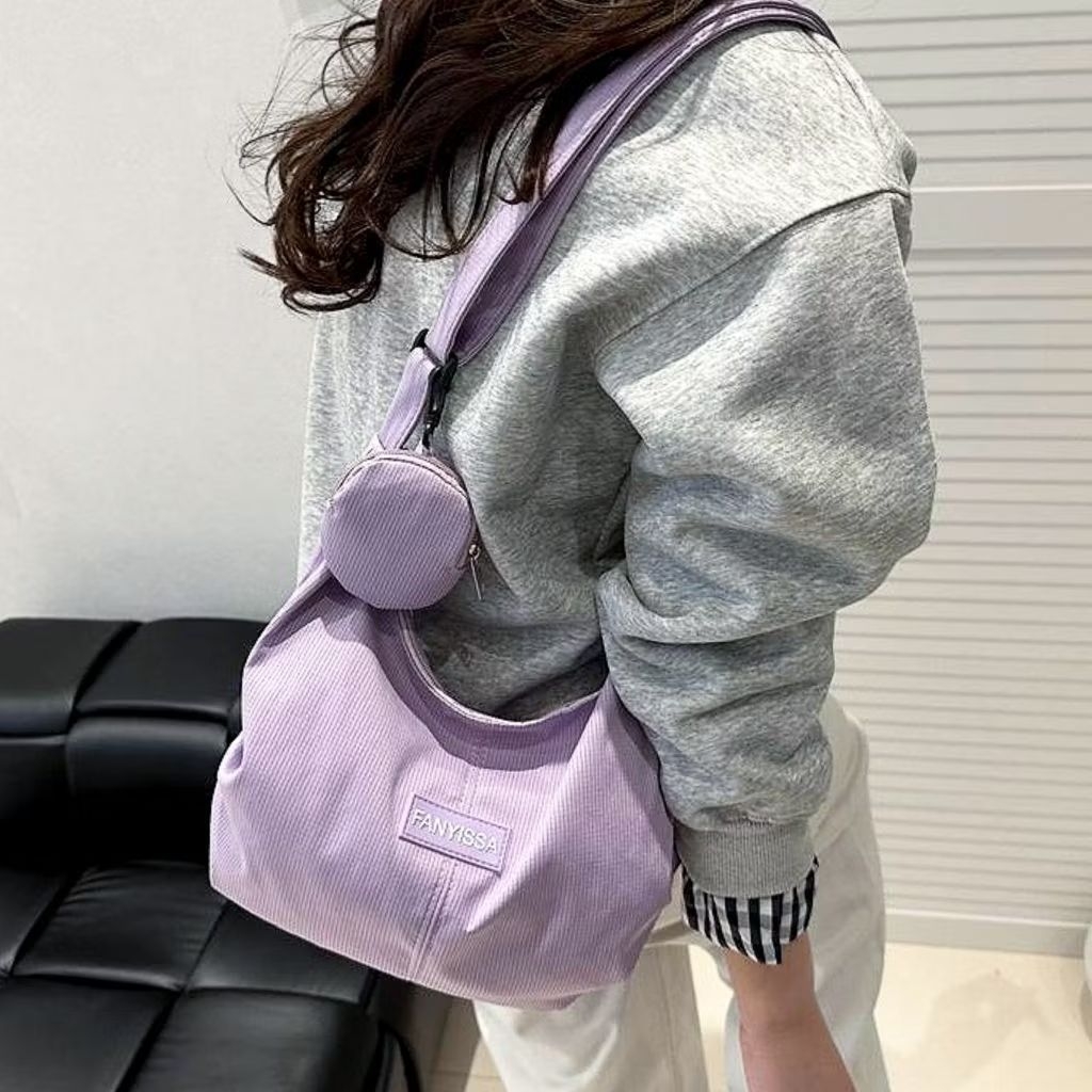 B4018 Tas Impor Selempang Bahu Wanita Bahan Kain Polos Beresleting