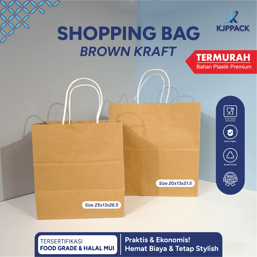 

KJPPACK Tas Kertas Polos Kraft Isi 10 | Paper Shopping Bag Medium/Large | 20x13x21,5cm/20x13x26,5cm