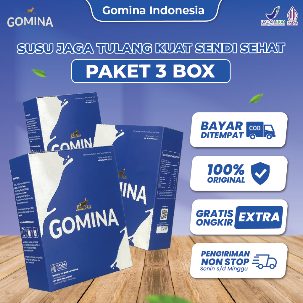 

Paket 3 Box Gomina - Susu Kambing Etawa Bantu Menguatkan Sendi dan Hilangkan Nyeri Lutut 100% ORIGINAL