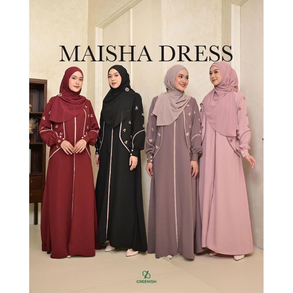 Greenism Maisha Dress Gamis Polos Aksen Bordir