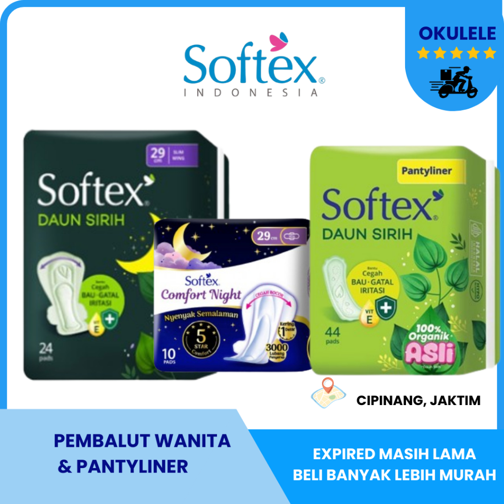 Softex Daun Sirih Slim Wing + Vit E 29cm & 36cm Pembalut Wanita Dengan Sayap Cegah Bau Gatal Iritasi