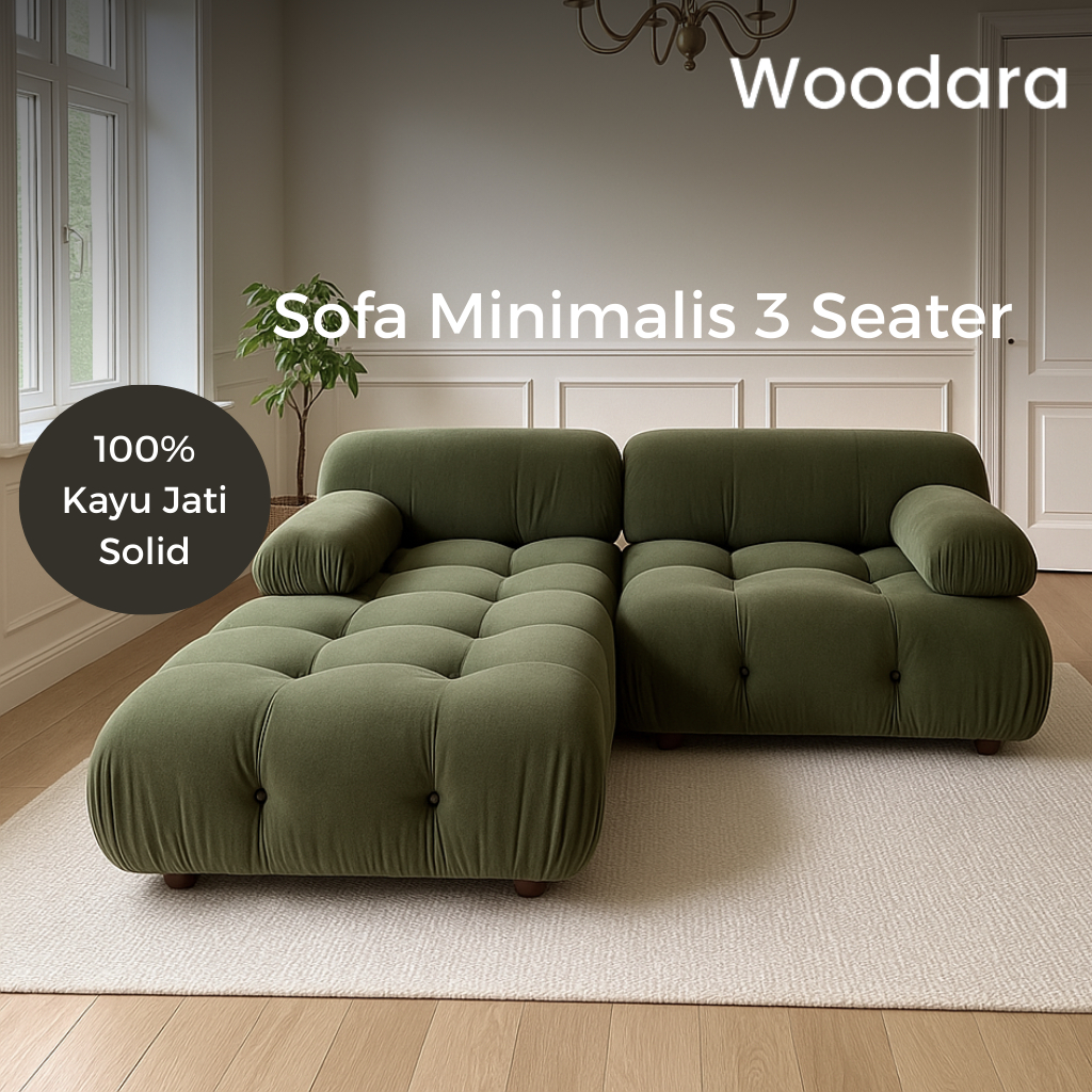 Woodara Sofa Minimalis 3 Seater Empuk Warna Hijau. Sofa Estetik untuk Ruang Tamu & Ruang Tunggu