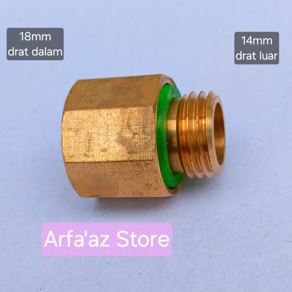 Konektor sprayer kuningan drat dalam 18mm drat luar 14mm