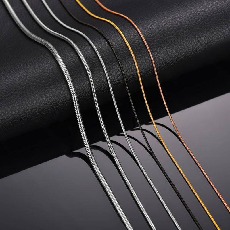 kalung rantai belut bulat titanium untuk pria wanita perhiasan kalung