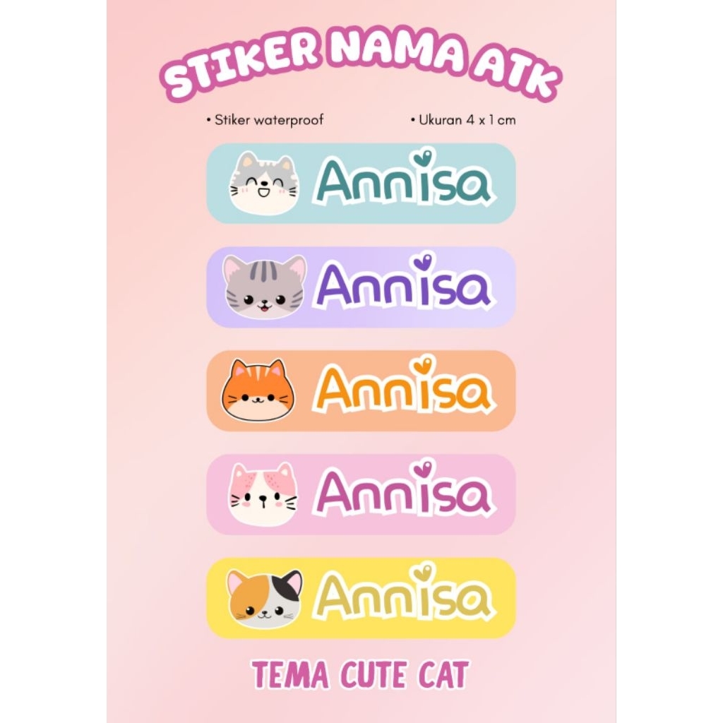 

STIKER NAMA/ LABEL NAMA KISSCUT MOTIF CUTE CAT