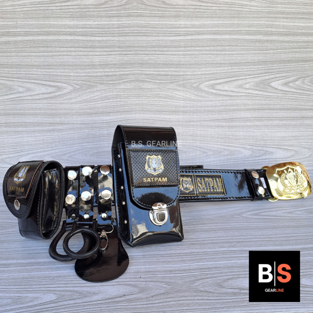 BS. GEARLINE Kopel Sabuk Satpam Kulit Kilap Fullset Bangkol Sabuk Satpam / Kopel Satpam Lengkap 1 Se