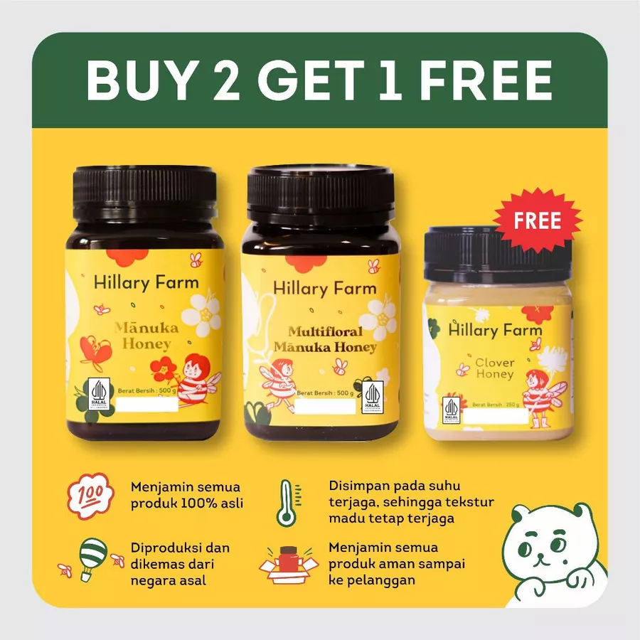 

Hillary Farm Manuka Honey 500gr + Multifloral Manuka Honey 500gr Free Madu