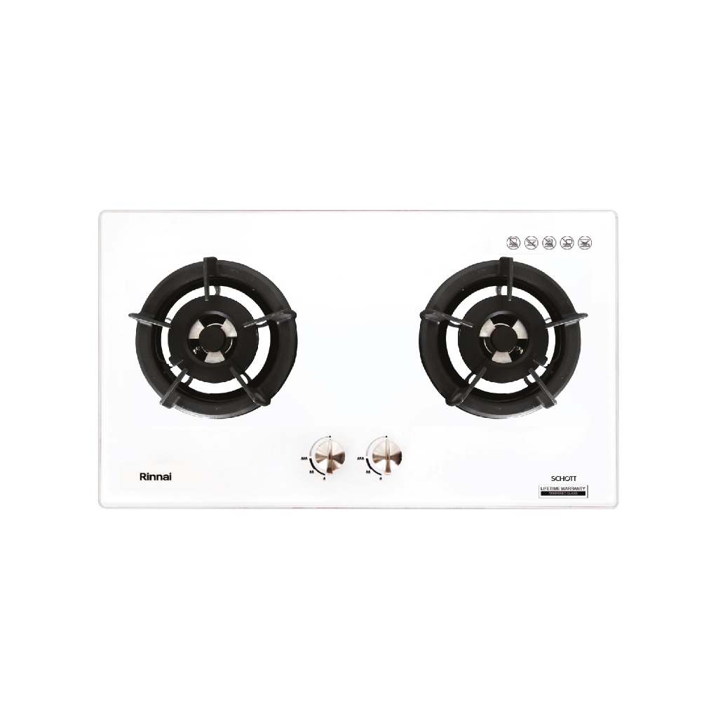Kompor Tanam 2 Tungku Bahan Kaca Tempered Glass Putih - Kompor Tanam Putih Rinnai RB 2GH C (OW)
