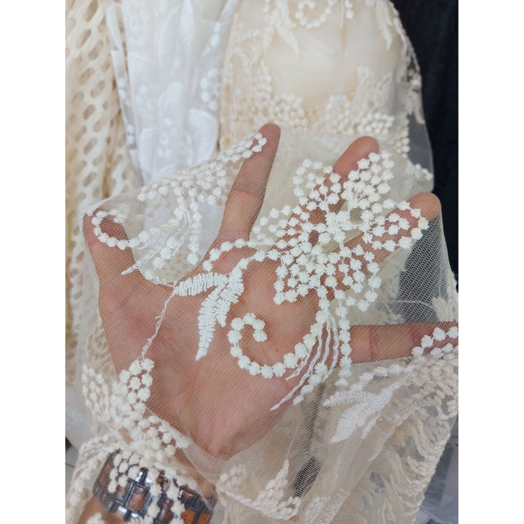 kain tile bordir  - kain tile bordir Premium - kain tile bordir bunga - kain tile bordir mewah(BW)kt