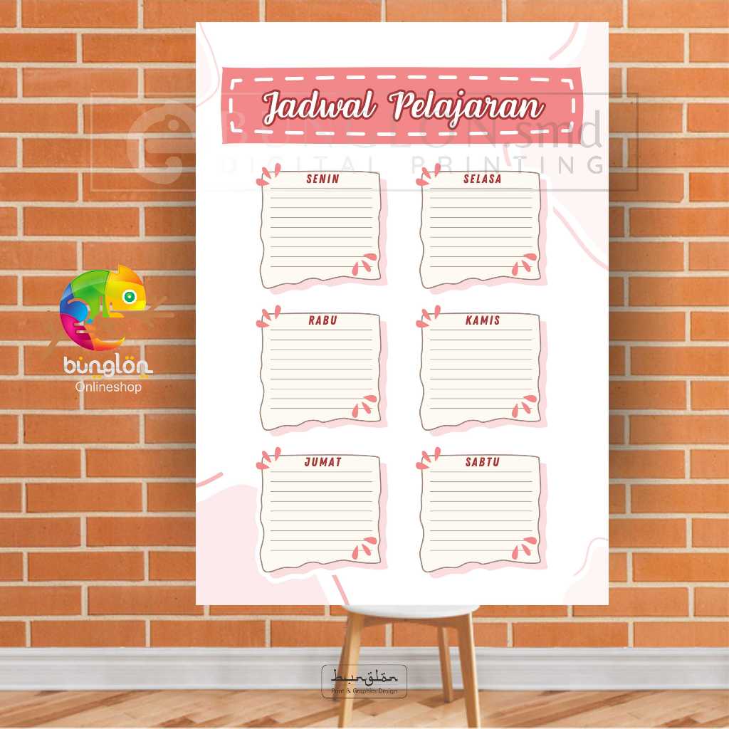 

Poster Jadwal Pelajaran Kelas Simple Pink Muda