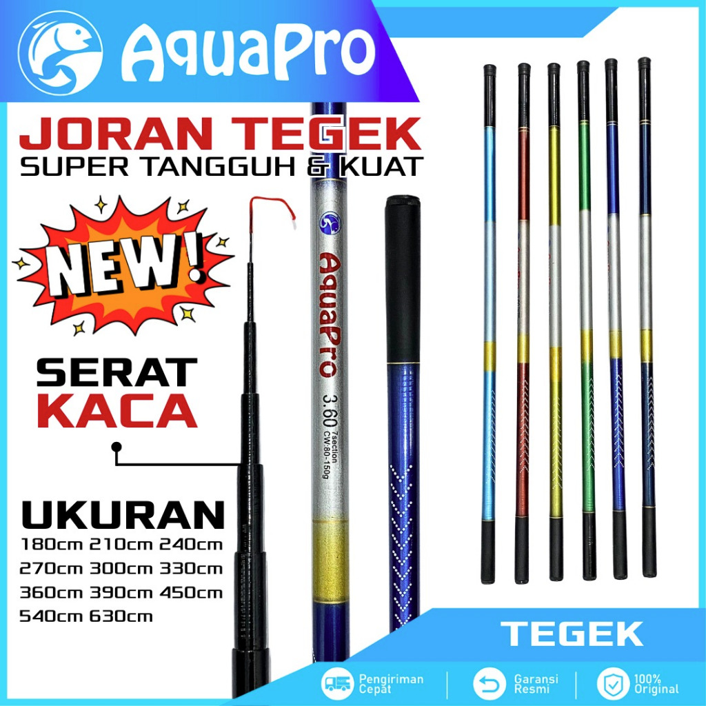 AquaPro Joran Tegek Serat Kaca Teleskopik Portable Fiberglass Action Lentur Ringan Tangguh dan Kuat