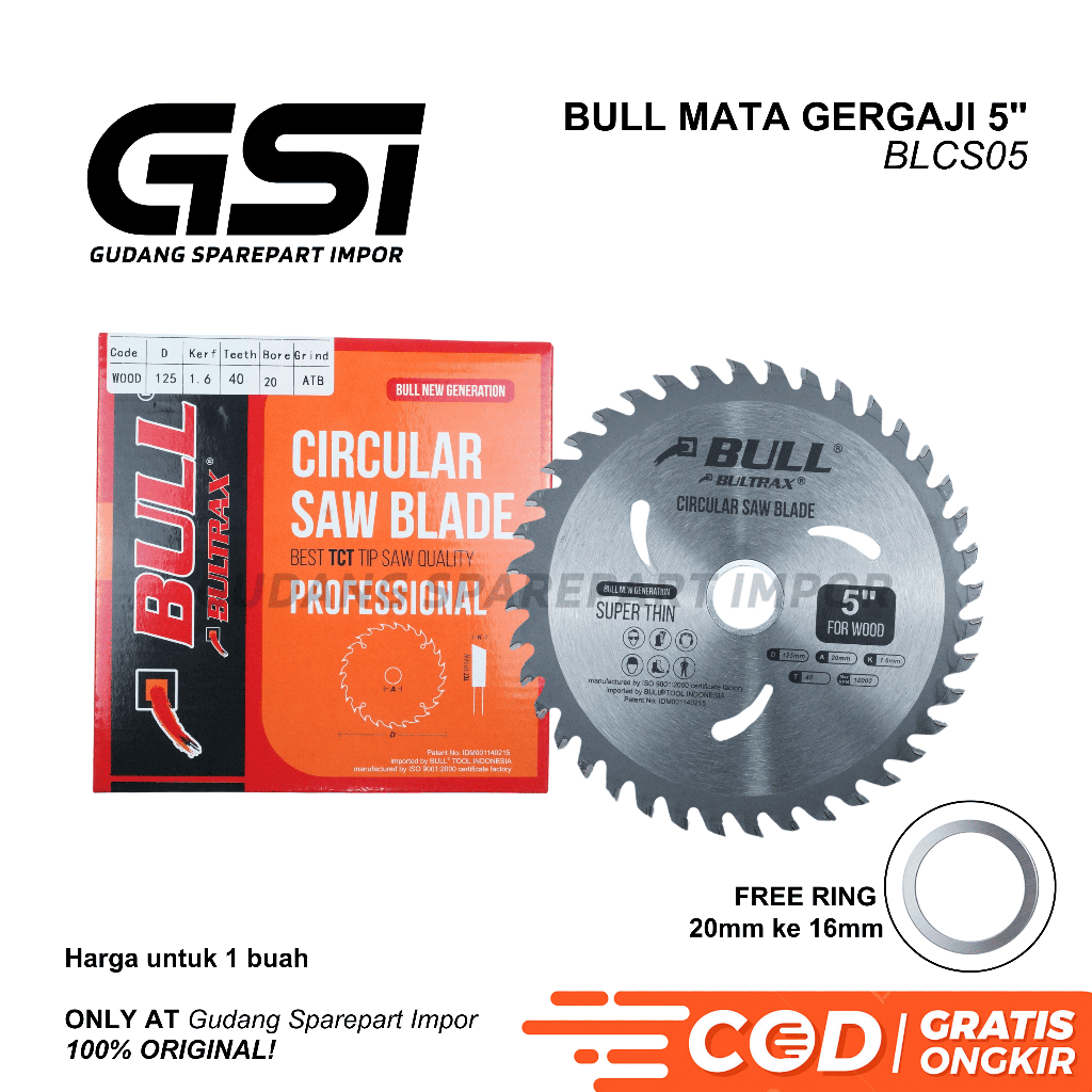 BULL Mata Gergaji 5 inch 40T Super Tipis / Circular Saw Blade 5" Mata 40 Super Thin BLCS05