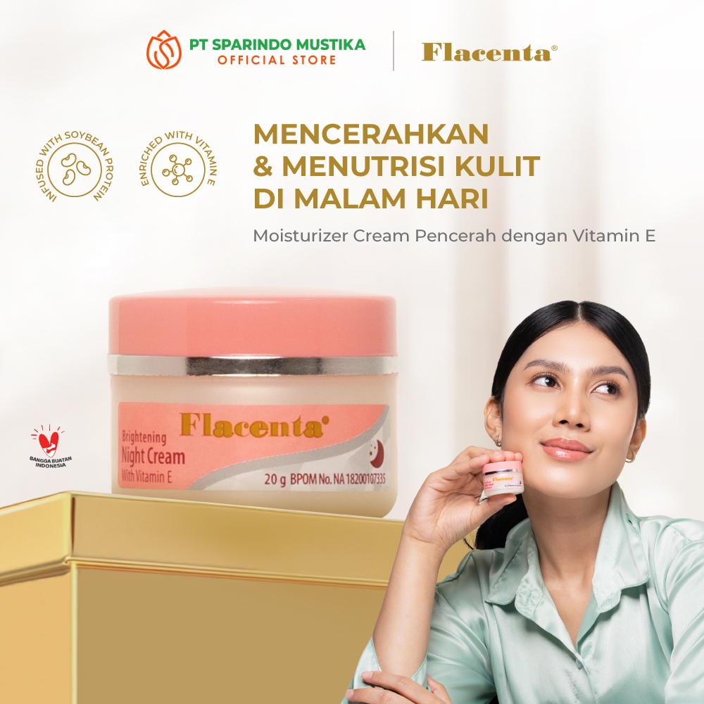 Flacenta Brightening Night Cream Pelembab Wajah untuk Mencerahkan Wajah With Vitamin E  Niacinamide